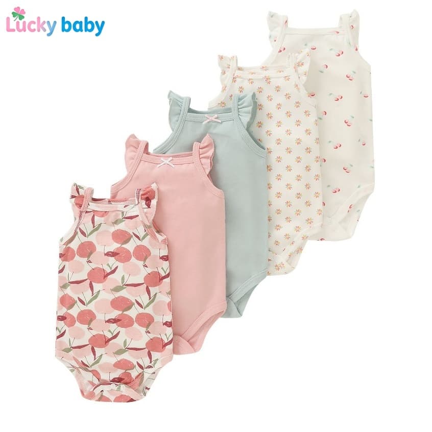 Lucky Baby Kit 5 Bodies Regata Bebê Menino e Menina 0–12 Meses – Confortável, Não Encolhe e Não Faz Bolinha