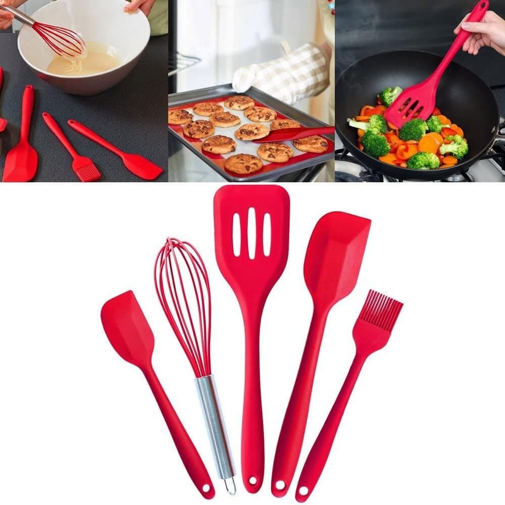 Jogo de Cozinha Silicone Kit 5 Peças de Colher Espátula Fue Pequena Pincel Batedores de ovos Jogo