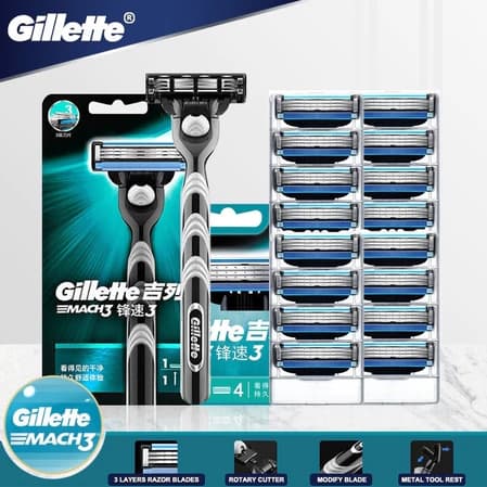 16 Gillette Mach 3 - Aparelho de Barbear Masculino com - Para Pele Sensível