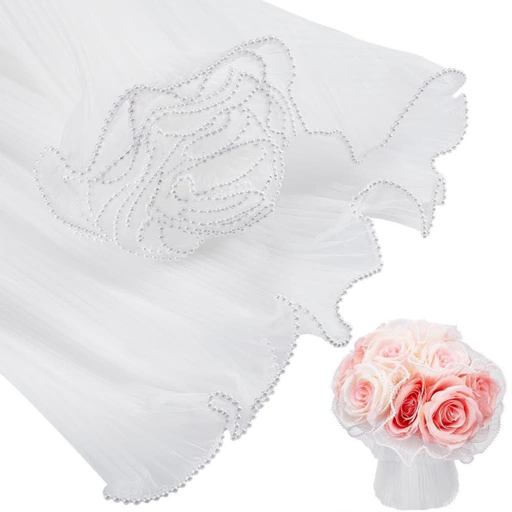 Uniwity Papel de Embrulho Coreano para Flores Buquê Casamento Rosa Malha Fio Ondulado Floricultura