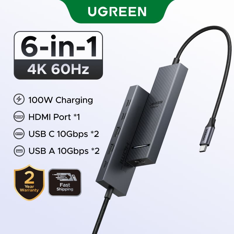UGREEN 4K60hz 6-IN-1USB-C Estação De Acoplamento Multifuncional USB3.2 Gen2 10 Gbps Para iPad Air M2 2024 MacBook Pro