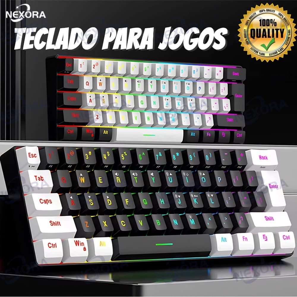 Teclado para jogos com fio 61-Key RGB Backlight Mini Compact USB-C Cabo de alimentação plugável-NX