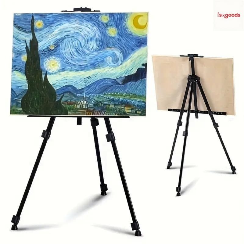 Cavalete Tripé de Pintura Profissional 1,60m Dobrável com Bolsa – Para Tela Grande, Aço Resistente 3kg Isgood