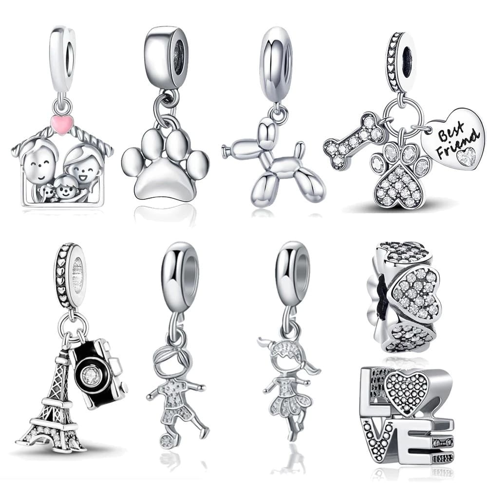 Berloques S925 Amuletos Cor Prata Diamante Acessórios De Pulseira Charme Pingente