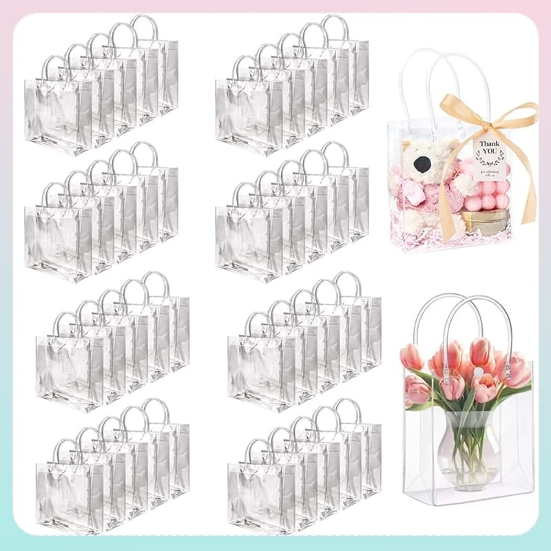 30pcs Reusável Transparente PVC Sacos De Presente De Plástico Com Alças Transparentes