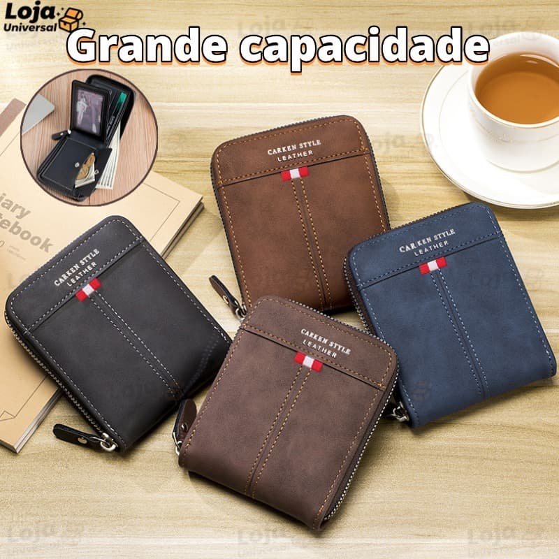 Homens Novo Estilo Carteira de Couro com Zíper Carteira Curta Multifuncional Porta-Carteiras Multifuncionais Porta-Cartõ