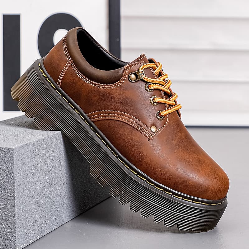 Dr Martens Botas Femininas De Couro Genuíno Vintage Marrom Sola Grossa Com Cadarço Aumentam A Altura