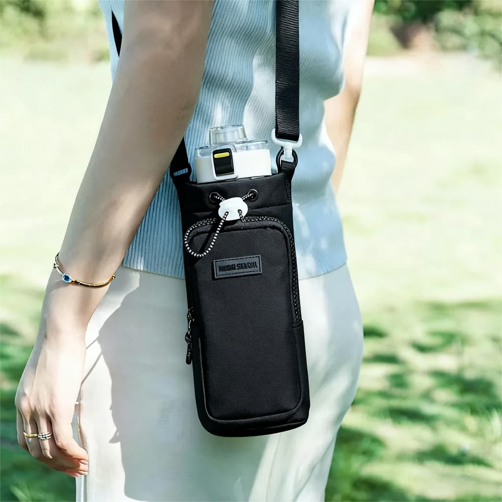 Suporte de garrafa de água ajustável à prova d'água, bolso para celular, capa para garrafa de água para caminhadas