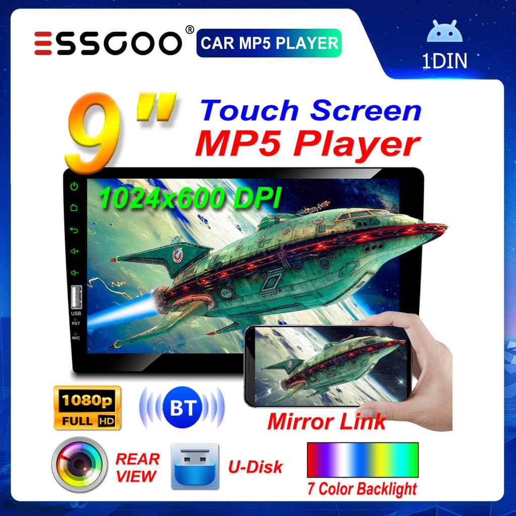 ESSGOO 9 Polegada 1 DIN Carro MP5 Rádio Estéreo Do Bluetooth Player Espelho link Receptor FM Reprodutor Multimídia