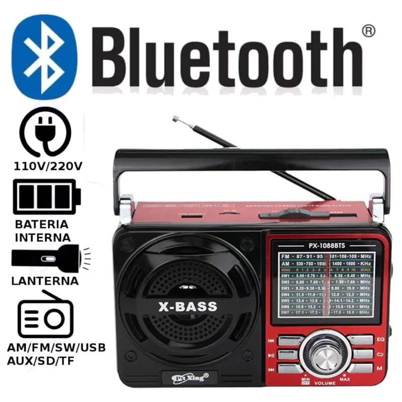Retrô Rádio Portátil Am Fm Sw com Bluetooth Carregavel na Tomada