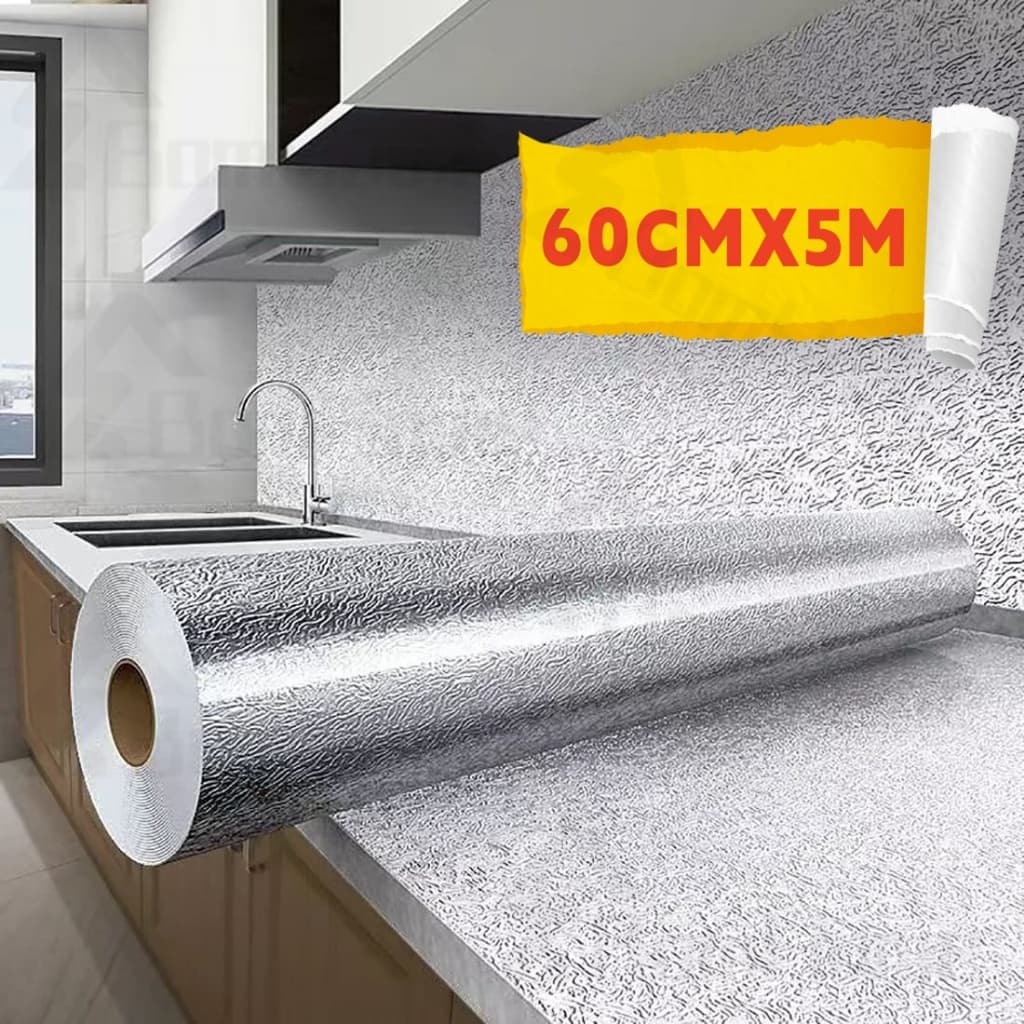 Rolo Adesivo De Papel De Alumínio Impermeável 3d De 60cmx5m Para Cozinha Prática E Simples