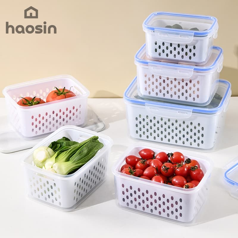 haosin Kit 3 Organizadores Potes Hermetico para Geladeira 850ML/1750ML/3300ML Alimentos e Vegetais