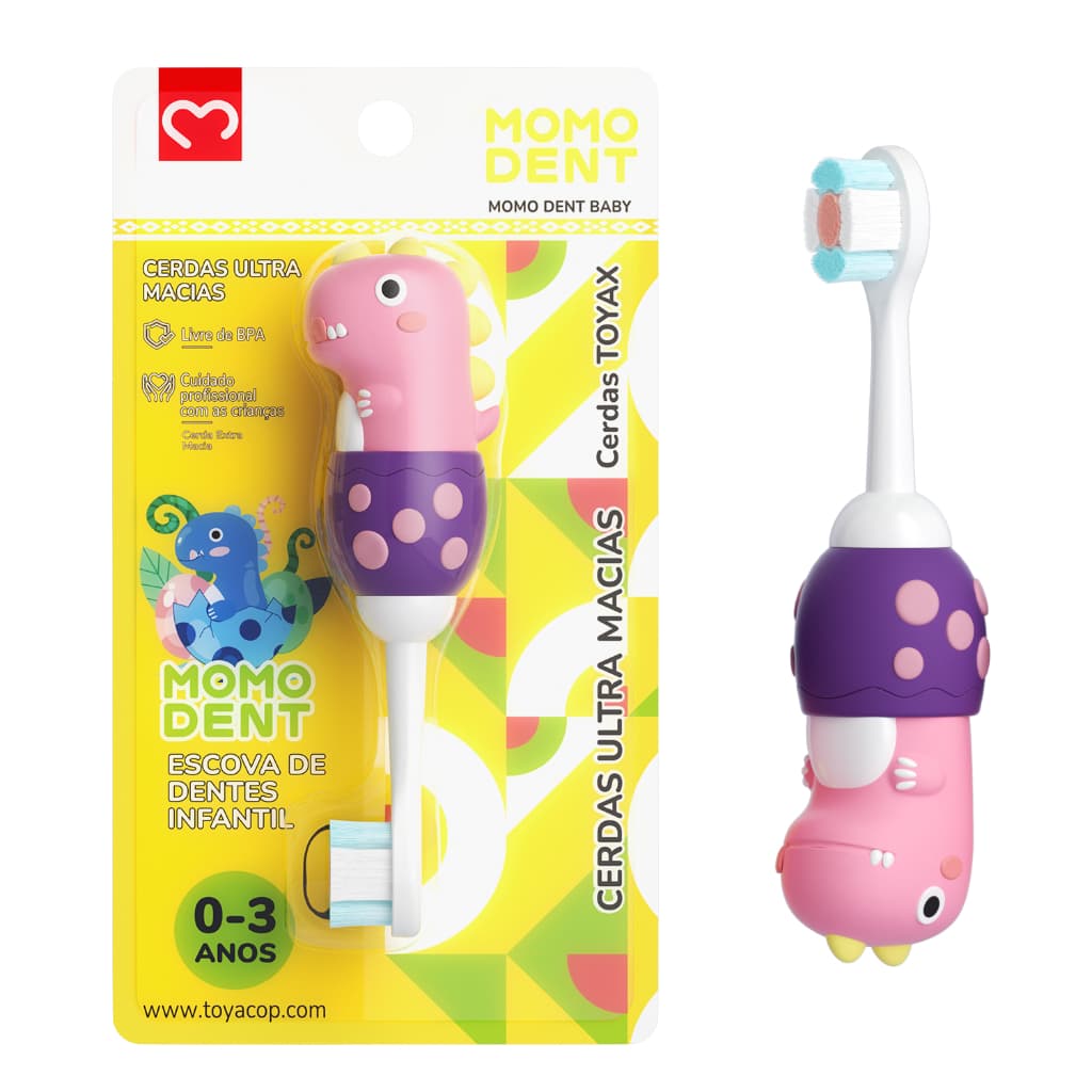 Momodent Dinosaur Theme Escova de dentes infantil cerdas macias Silicone antiderrapante