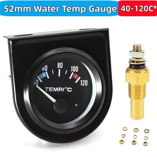 Ponteiro facial preto de 7 cm 52MM Medidor de temperatura da água Instrumento de carro modificado