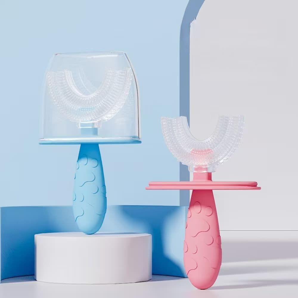 Escova de dentes infantil em forma de U Manual de Silicone Cerdas macias Escovação Ferramenta útil Crianças Bebê Aprendi