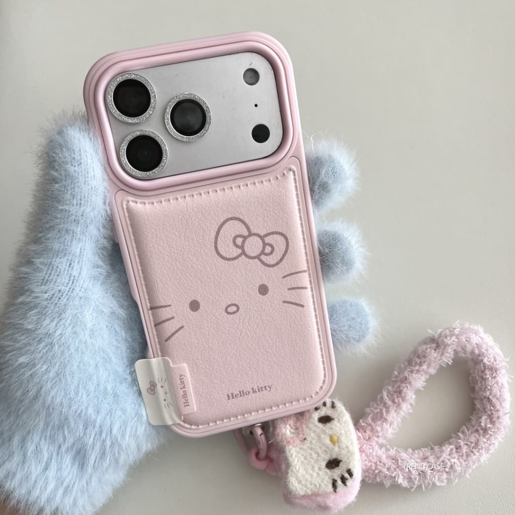 Coreano Dos Desenhos Animados Rosa Olá Kitty Cordão Caso De Couro Para iPhone 17 16 15 14 13 Pro Max Moda Telefone Capa