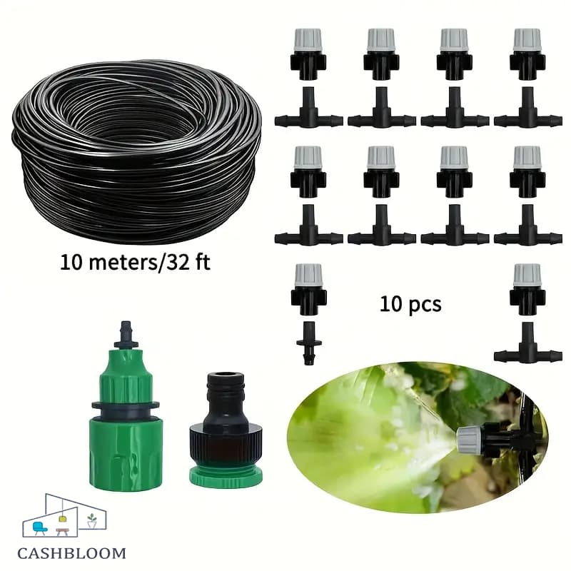 Kit De Irrigação Mangueira 10 Metros Para Jardim Aspersão Automático Com Gotejador Ajustável