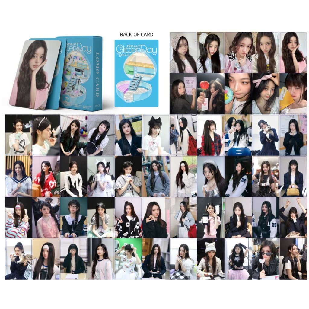 50-55pcs/box ILLIT 2025 Glitter Day Holográfico Laser Lomo Cards SUPER REAL ME Álbum Photocards WONHEE Solo YUNAH MINJU 