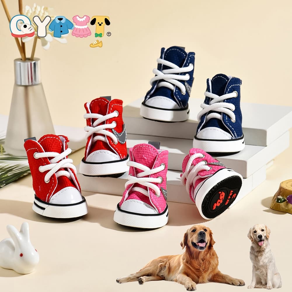 QYPET 4 Pçs/Lote Sapatos Para Animais De Estimação Gatos Cães Tênis Confortável Respirável Antiderrapante Caminhada Ao A