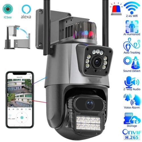 Camera De Segurança Wi-Fi Externa Lente Dupla YOOSEE IP66 360° 4k 6mp Sirene Policial À Prova D'água ICSEE