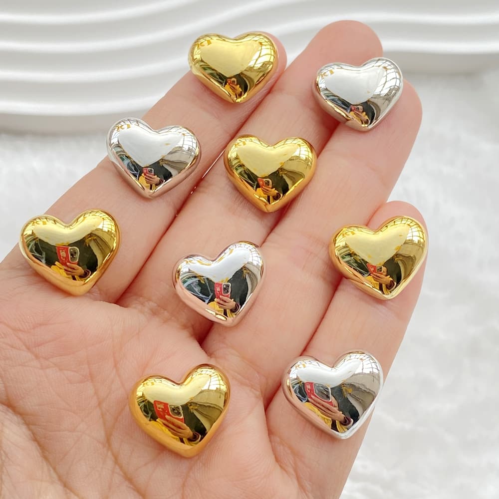 10 Pçs Resina Bonito Dia Dos Namorados Ouro , Prata Em Forma De Coração Flatback Strass Estatuetas DIY Casamento Scrapbo