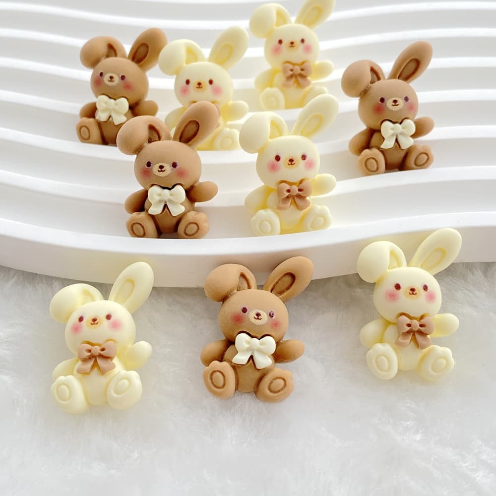 10 Pçs Resina Bonito Dos Desenhos Animados Arco Marrom Coelho Flatback Strass Estatuetas DIY Casamento Scrapbook Decoraç