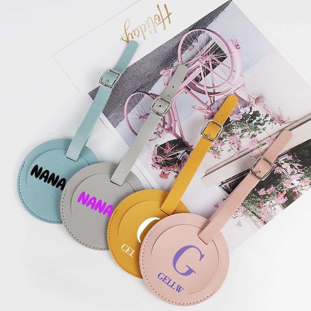 Personalização Gratuita Etiqueta De Bagagem De Couro PU Personalizada Logotipo Da Empresa Lista De Check-in Publicidade 