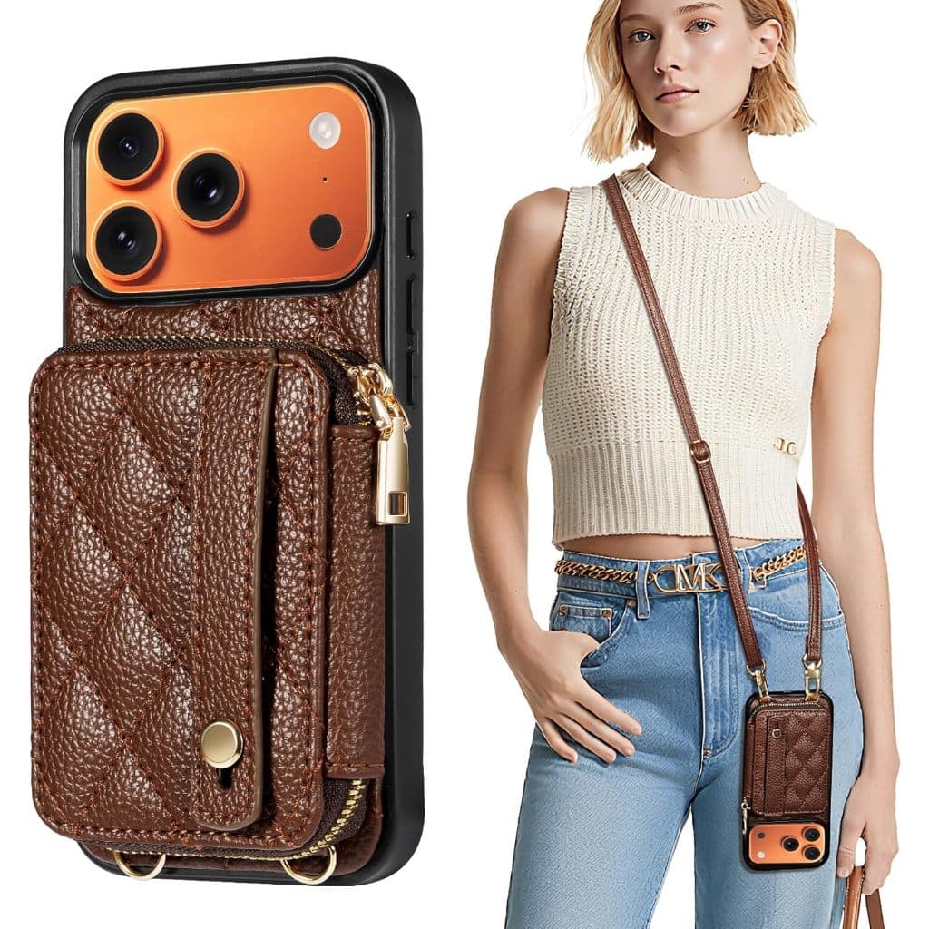 TiMOVO Para iPhone 17 Pro Max Capa Tipo Carteira , De Couro PU Com Bloqueio De RFID Mulheres , Alça De Pulso Antirroubo