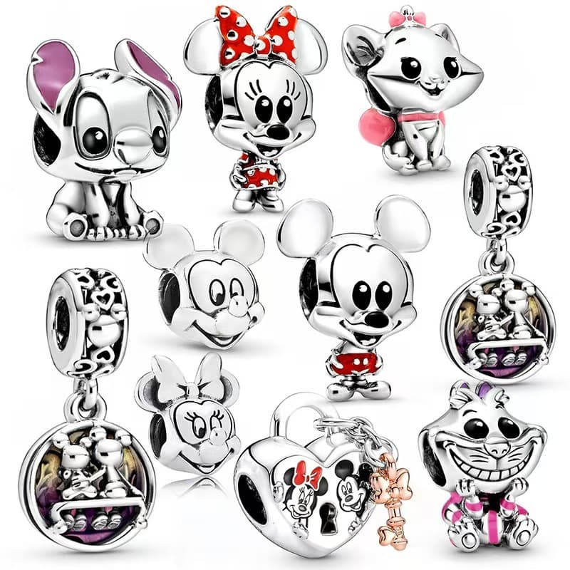[Venda quente] Acessórios de contas com pingente Disney Mickey Minnie em prata S925, podem combinar com pulseiras à vont