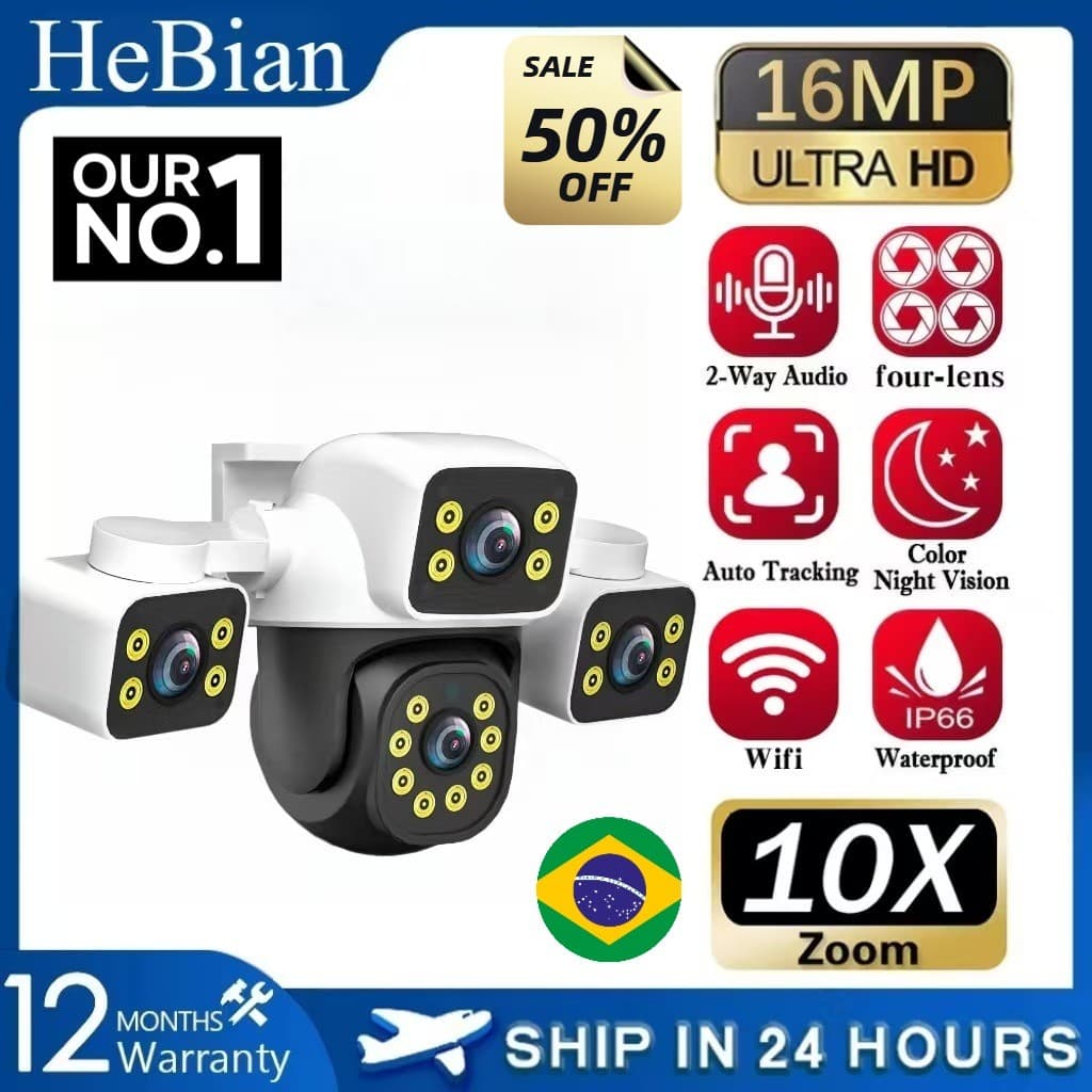 HEBIAN 12MP 8K 3 Lente 10x Zoom Óptico À Prova D'água Ao Ar Livre CCTV WIFI Conexão De Telefone Câmera IP PTZ 360 Contro