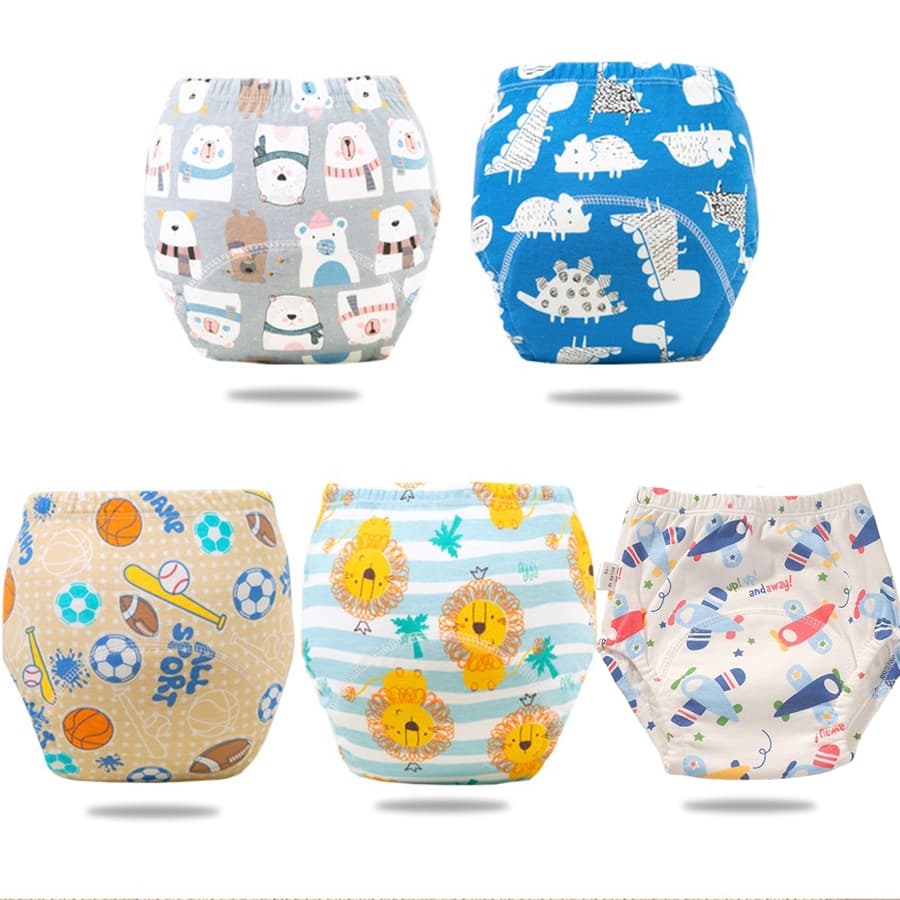 Kit 5 Calça De Treino Para Bebê Algodão Puro Impermeável Lavável Fraldas De Bolso Menina Menino Fralda Roupa Íntima