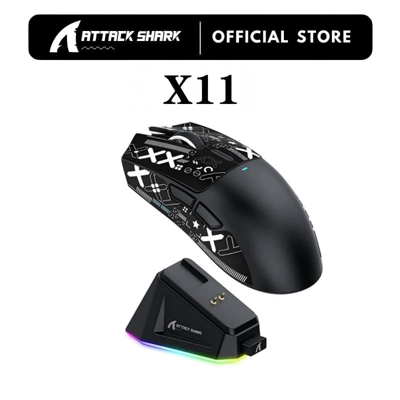 ATTACK SHARK X11 Lightweight Wireless Gaming Mouse with RGB Charging Dock 22K DPI PAW3311 Tri-Mode-2.4G/USB-C Wired/BT