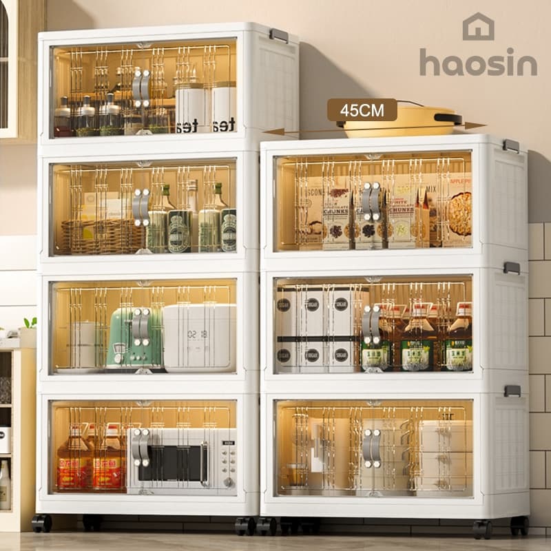 haosin Armário De Armazenamento Multiuso 45 CM 4/3 Camadas , Caixa De Gaveta De Roupas Dobrável , Empilhável