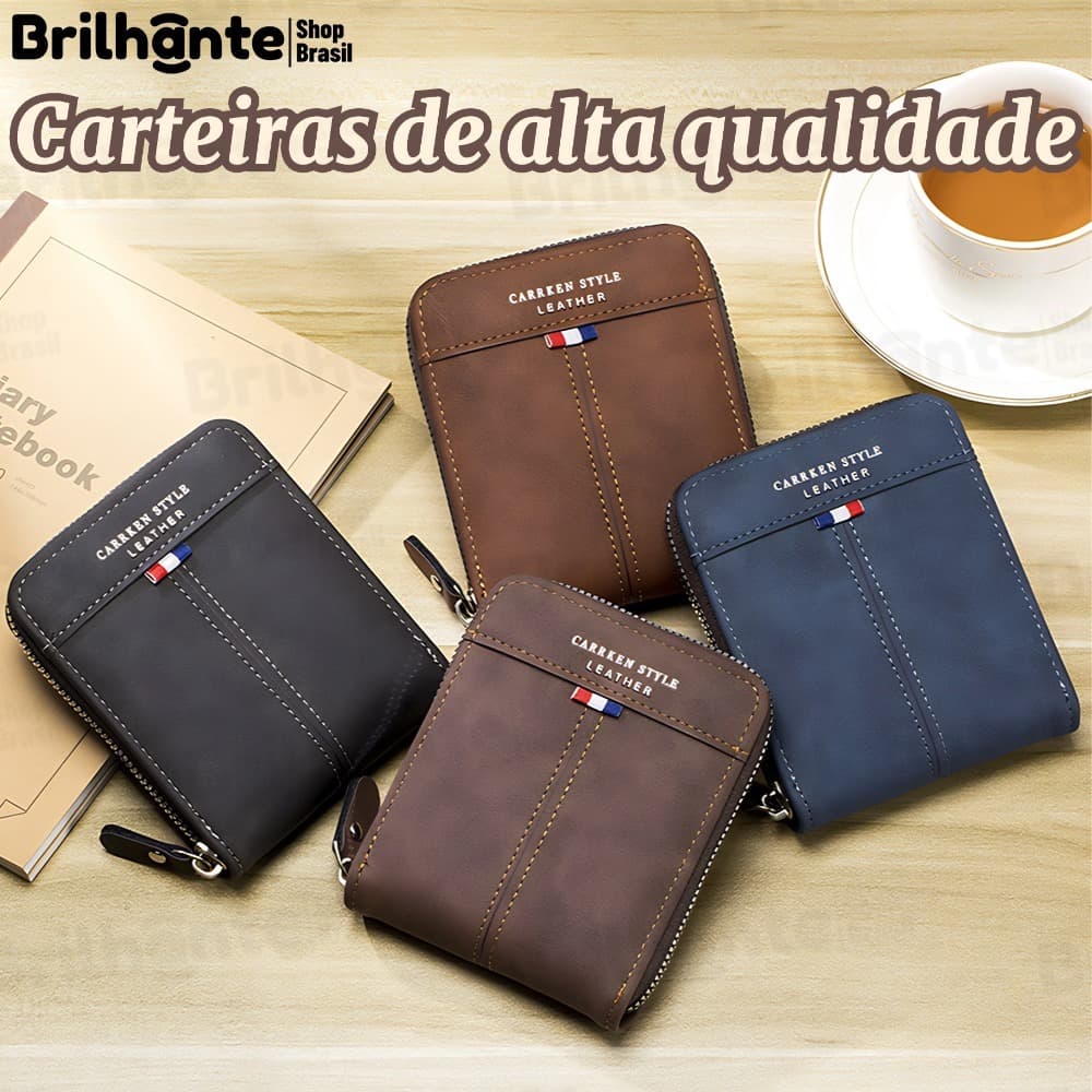Novo Estilo Carteira de Couro Multifuncional com Zíper e Porta-Cartões de Identidade Carteiras Grande capacidade