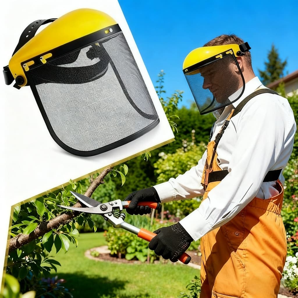 Protetor Facial Com Tela De Nylon Para Operador De Roçadeira