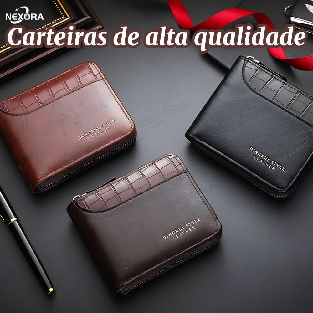Carteira Curta Masculina Com Padrão De Pedra-Bolso Para Moedas Zíper Vários Cartões E Bordas Costuradas-NEXORA