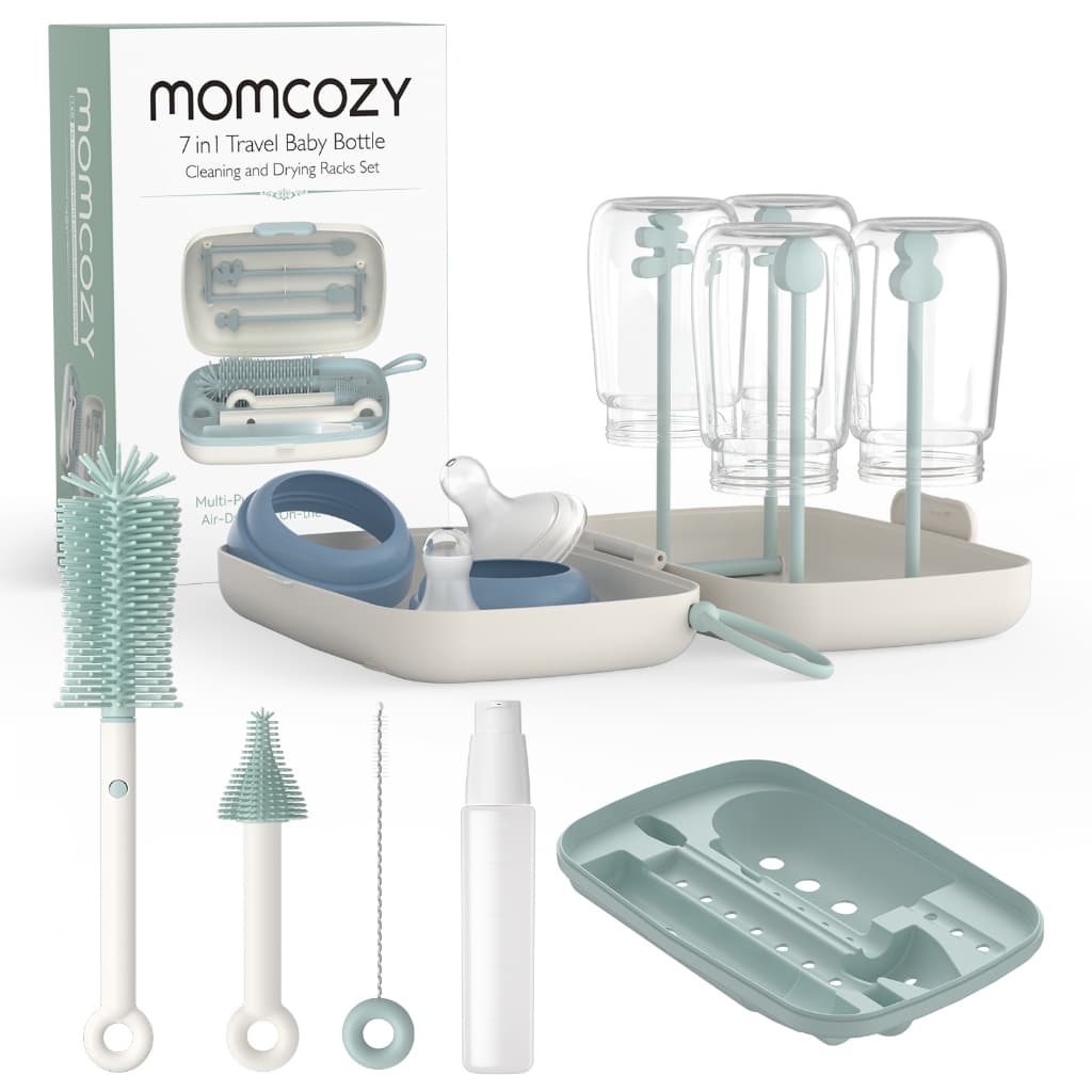 Conjunto De Escova Para Mamadeira Momcozy , Kit De Limpeza Com De Canudo De Silicone , Dispensador De Sabão , Rack De Se