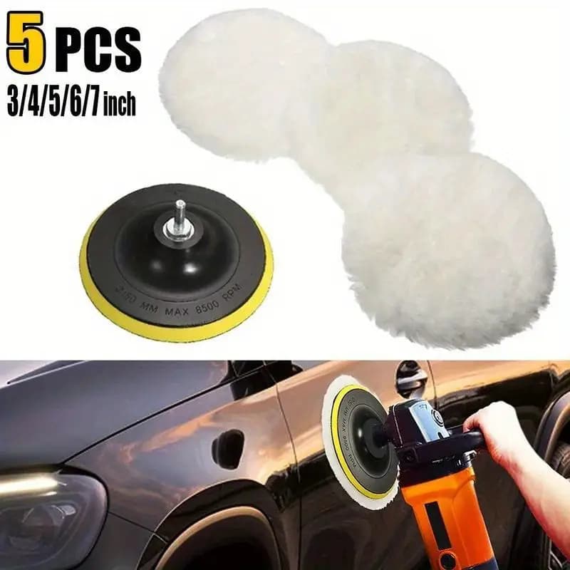 Kit Boina de Lã Polimento Com Suporte Velcro Para Politriz Furadeira e Parafusadeira Automotivo 3/5 Polegadas
