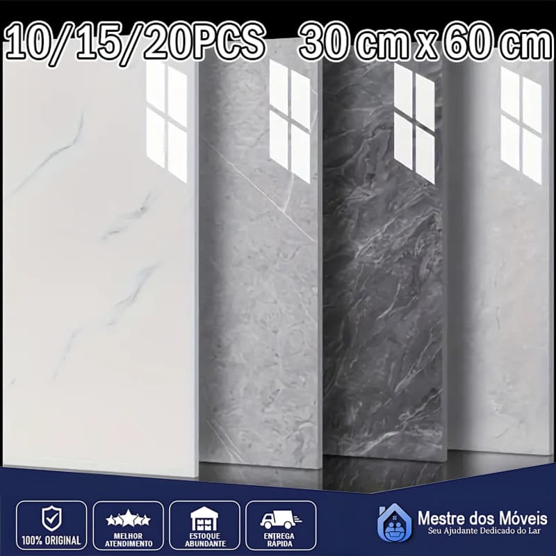 10/15/20PCS Placas Adesivas Mármore Parede Autocolante 3D Porcelanato 30 cm x 60 cm Cobrindo 1.8/2.7/3.6m²