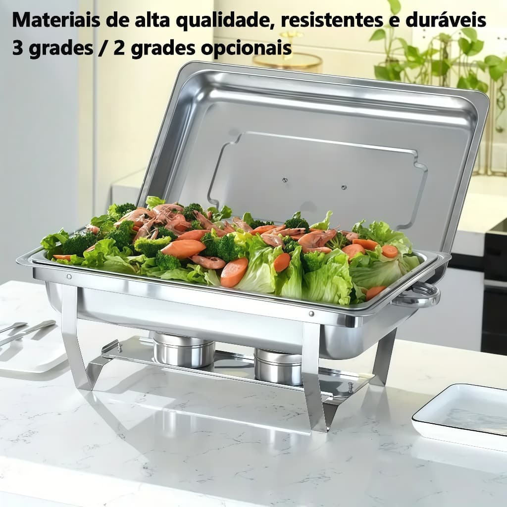 Rechaud Profissional Inox 12L com 1, 2 ou 3 Divisórias para Buffet Festas Eventos