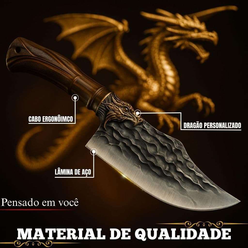Faca Oriental e de Alta Performance com Detalhes de Dragão Ideal para Churrascos Aventuras Outdoor e Cozinha