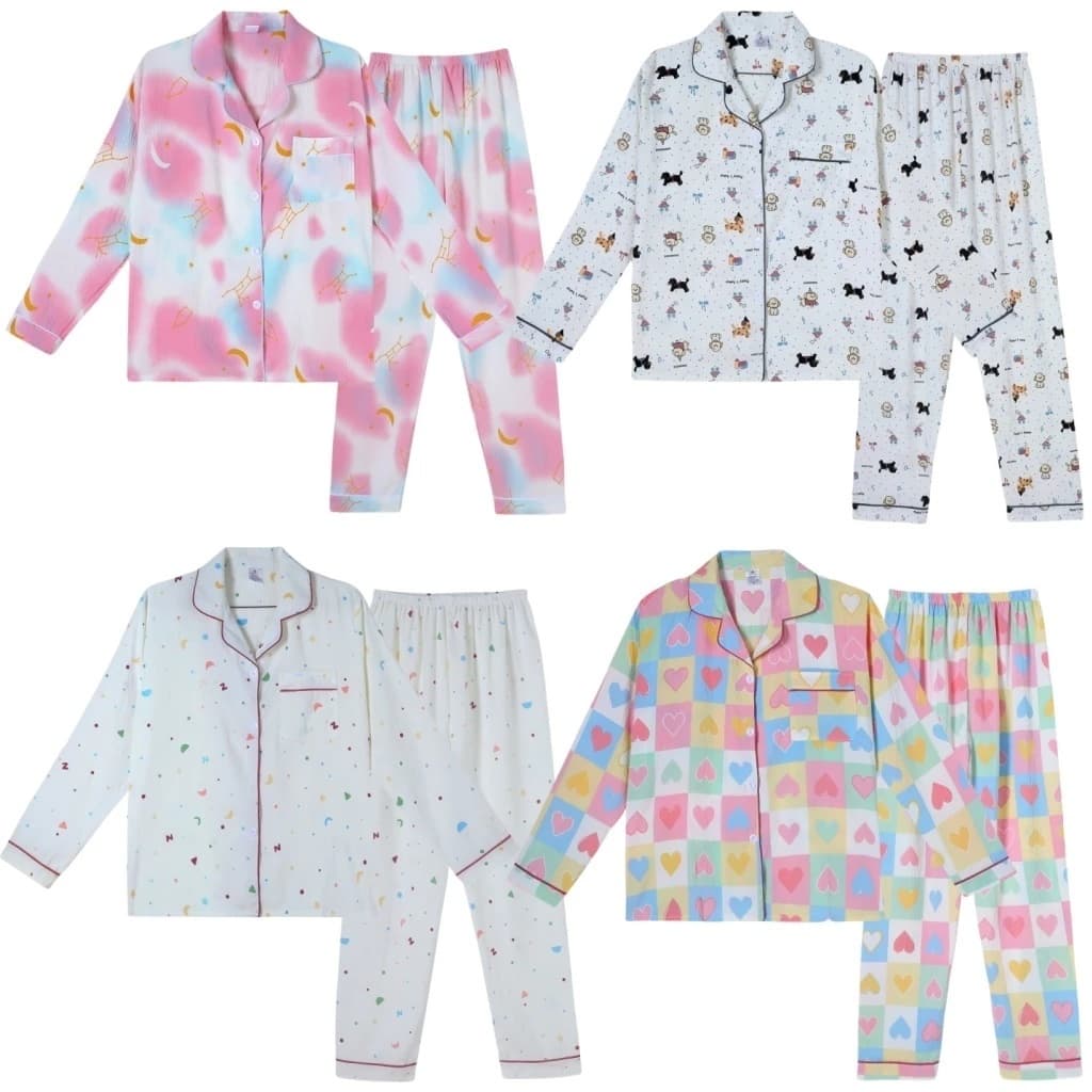 Z&D Lingerie Pijama Feminino Manga E Calça Longa Aberto Com Botão Estampado SY10