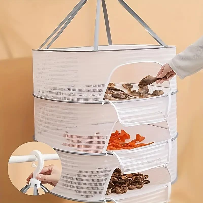 Rack de malha de secagem de alimentos dobrável Anti-Mosquito erva pendurado cesta de roupas saco de malha