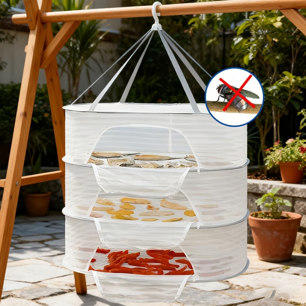 Rede De Secagem De Vegetais Seca Três Camadas Anti-Mosquito Peixes Forte E Durável Produtos Secos