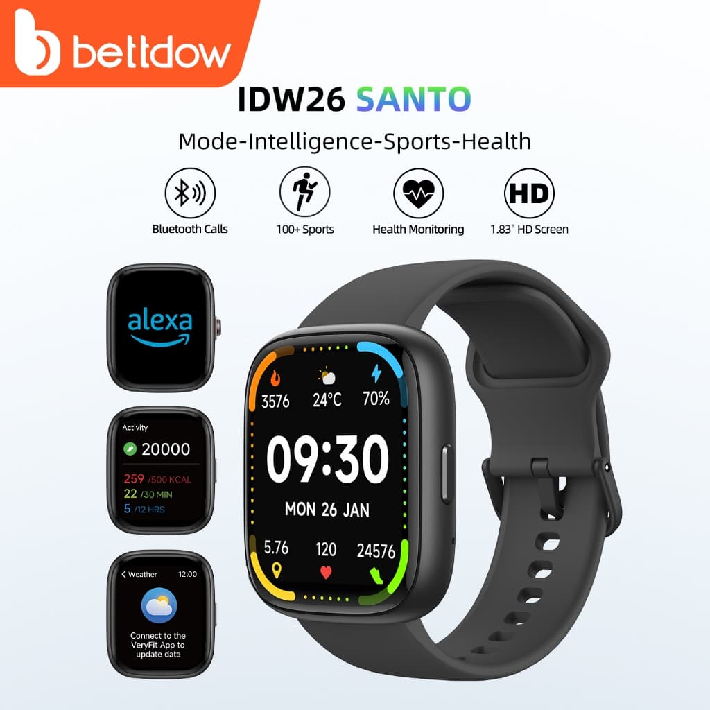 O smartwatch Bettdow conta com a assistência da Alexa, resistência à água IP68, mais de 100 modos desportivos e receção