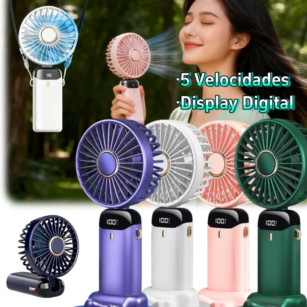🌬️ MEDOOS Ventilador Portátil Mini 5 ModosI - Dobrável com Display Digital | Recarregável USB para Uso Diário