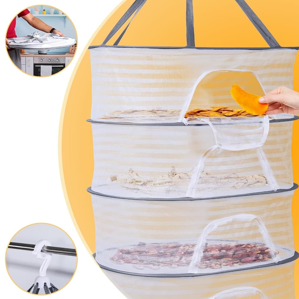 Rede De Secagem De Vegetais Seca Três Camadas Anti-Mosquito Peixes Forte E Durável Produtos Secos
