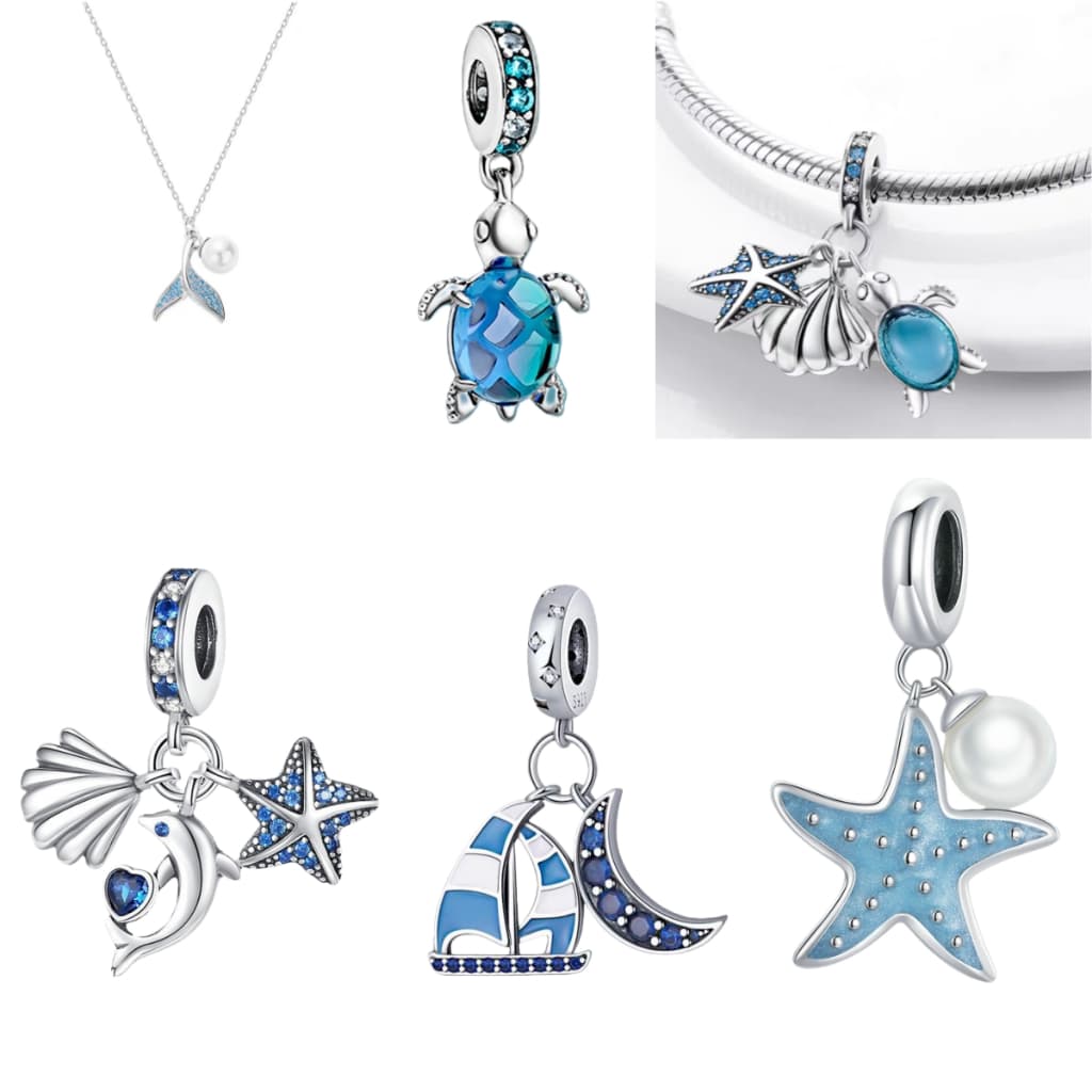 [Promoção por tempo limitado] S925 Silver Ocean Series Multi-Style Charm Frisado, Caranguejo, Tartaruga Marinha, Estrela