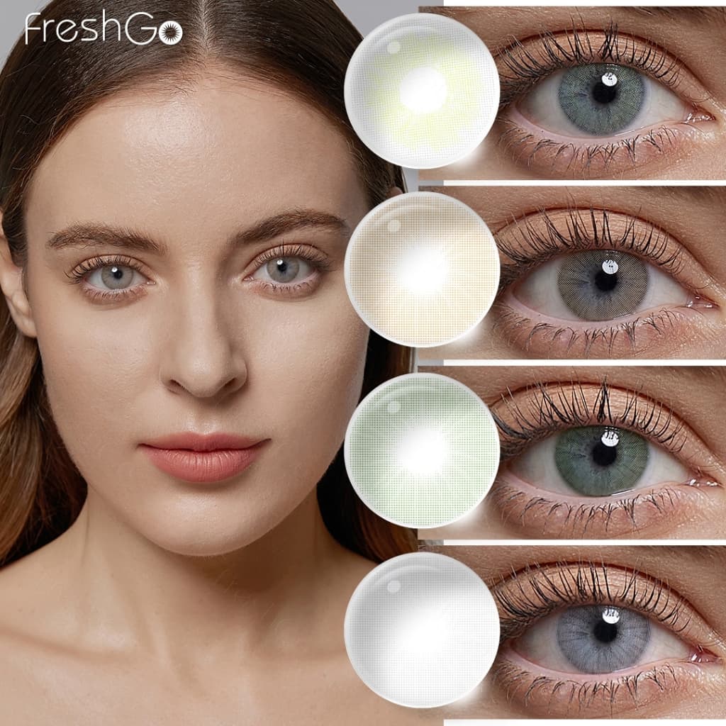 FreshGo Lentes De Contato Sem Grau Coloridas Anual 14.2mm Natural 1 Par=2 Peças + Estojo
