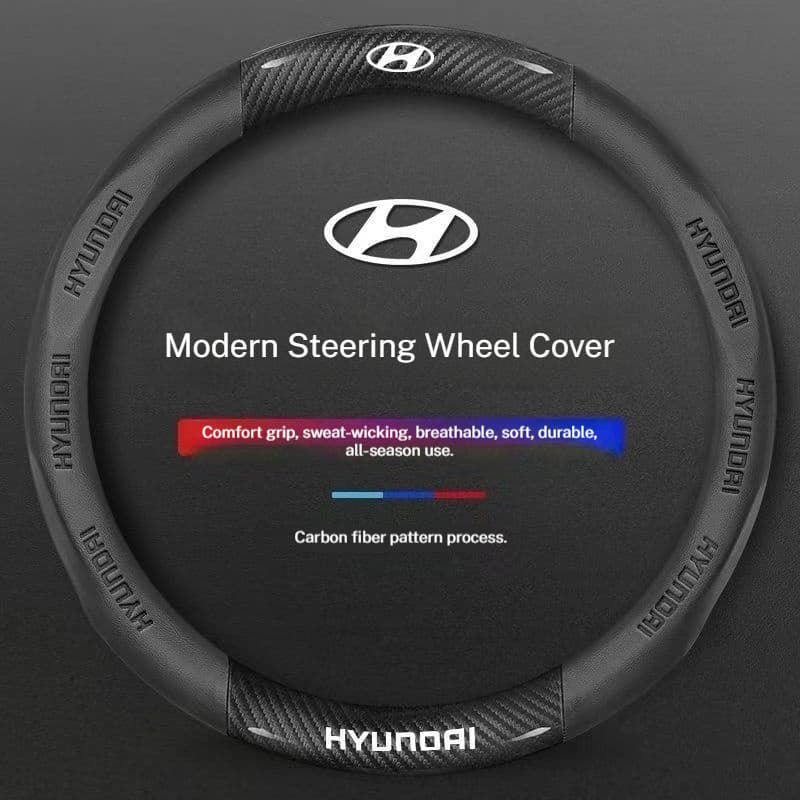 Para Hyundai Carro Antiderrapante Fibra De Carbono Couro Volante Capa interior Do Automóvel